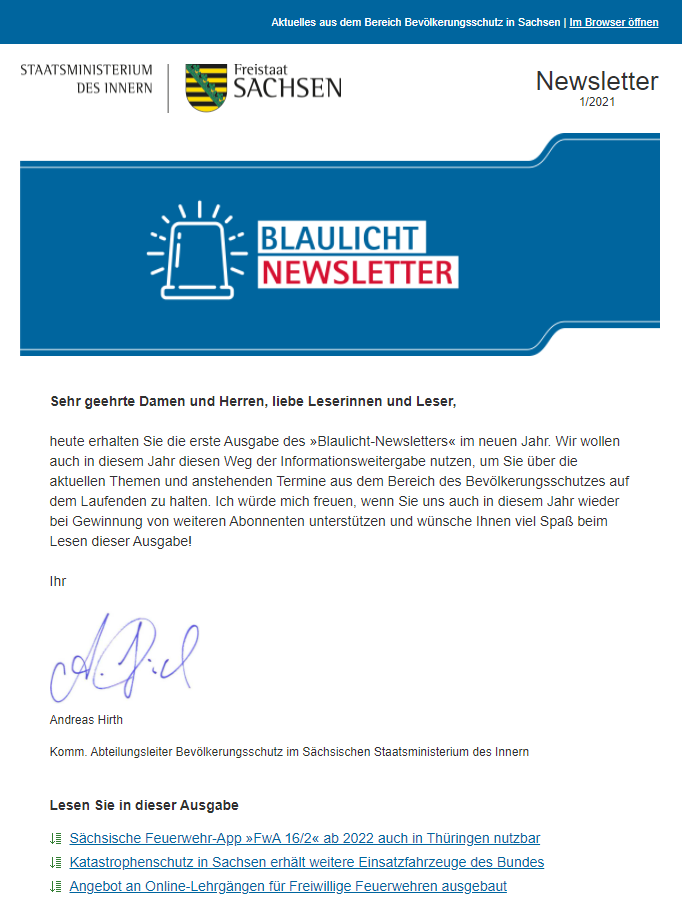 Screenshot eines Newsletters